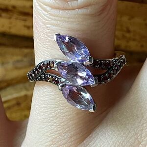 Natural Moroccan Amethyst Red Garnet Sterling Silver Ring Size 7
